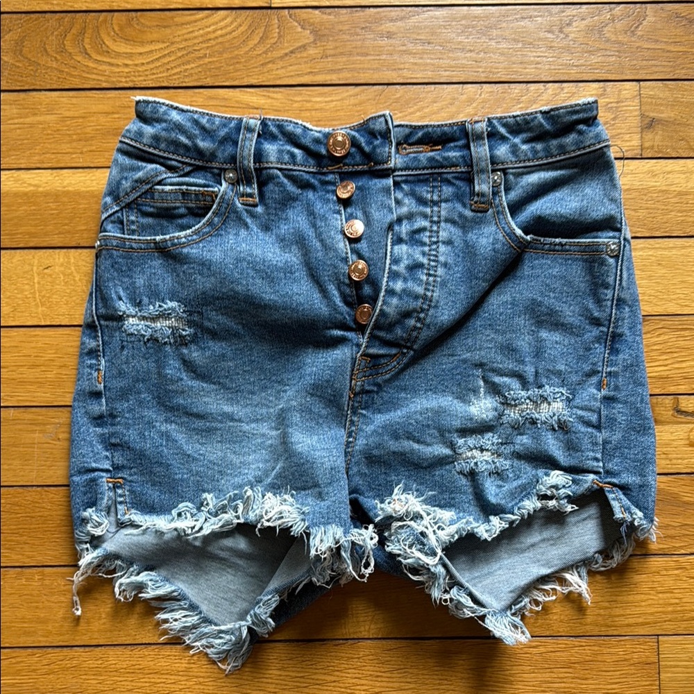 Free People Blue Jean Shorts with Frayed Hem